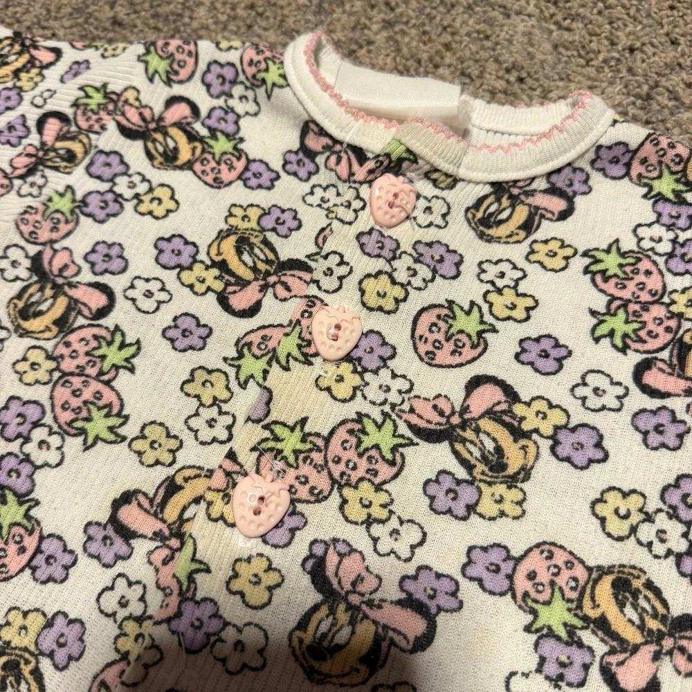 Vintage Disney Babies Romper 9-12M Minnie Strawberry Bee Floral Baby Girls 90s